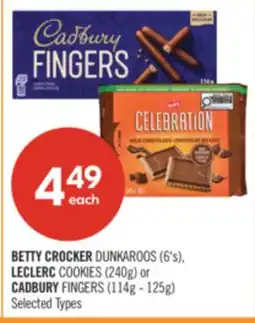 Shoppers Drug Mart BETTY CROCKER DUNKAROOS (6's), LECLERC COOKIES (240g) or CADBURY FINGERS (114g - 125g) offer