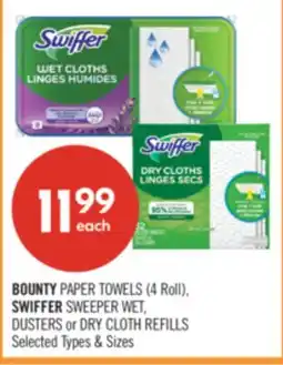 Shoppers Drug Mart BOUNTY PAPER TOWELS (4 Roll), SWIFFER SWEEPER WET, DUSTERS or DRY CLOTH REFILLS offer