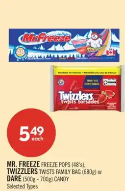 Shoppers Drug Mart MR. FREEZE FREEZE POPS (48's), TWIZZLERS TWISTS FAMILY BAG (680g) or DARE (500g - 700g) CANDY offer