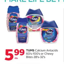Rexall TUMS Calcium Antacids 60's-100's or Chewy Bites 28's-32's offer