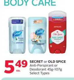 Rexall SECRET or OLD SPICE Anti-Perspirant or Deodorant 45g-107g offer