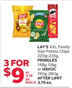 Rexall LAY'S XXL Family Size Potato Chips 220g-235g, PRINGLES 148g-156g or HAVOC 190g-280g offer