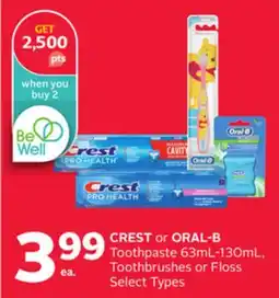 Rexall CREST or ORAL-B Toothpaste 63mL-130mL, Toothbrushes or Floss offer