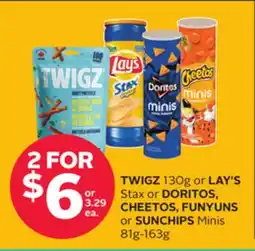 Rexall TWIGZ 130g or LAY'S Stax or DORITOS, CHEETOS, FUNYUNS or SUNCHIPS Minis 81g-163g offer