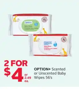 Rexall OPTION+ Scented or Unscented Baby Wipes offer