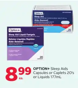 Rexall OPTION+ Sleep Aids Capsules or Caplets 20' s or Liquids 177mL offer
