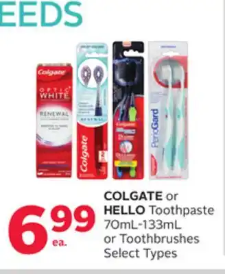 Rexall COLGATE or HELLO Toothpaste 70mL-133mL or Toothbrushes offer