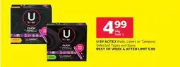 Rexall U BY KOTEX Pads, Liners or Tampons offer