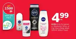 Rexall NIVEA Anti-Perspirant or Deodorant 50mL or 51g-52g or Body Wash 500mL offer
