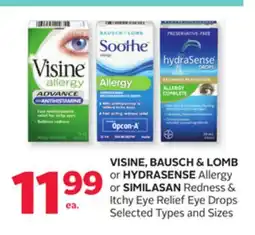 Rexall VISINE, BAUSCH & LOMB or HYDRASENSE Allergy or SIMILASAN Redness & Itchy Eye Relief Eye Drops offer