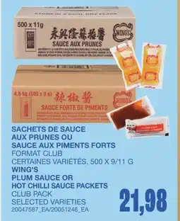 Wholesale Club SACHETS DE SAUCE AUX PRUNES OU SAUCE AUX PIMENTS FORTS, 500 X 9/11 G offer