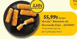 Wholesale Club MCCAIN BÂTONNETS DE MOZZARELLA PANÉ offer