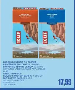 Wholesale Club BARRES D'ÉNERGIE OU BARRES PROTÉINÉES BUILDERS, 12 X 68 G OU BARRES AU BEURRE DE NOIX, 12 X 50 G offer
