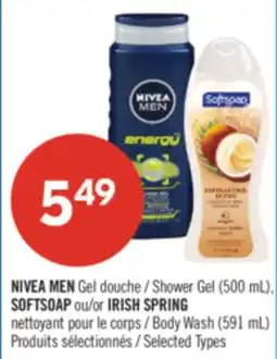 Pharmaprix NIVEA MEN Shower Gel (500 mL), SOFTSOAP or IRISH SPRING Body Wash (591 mL) offer