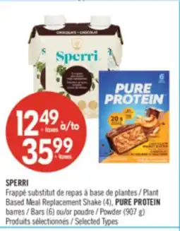 Pharmaprix SPERRI Plant Based Meal Replacement Shake (4), PURE PROTEIN Bars (6) or Powder (907 g) offer