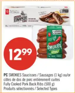 Pharmaprix PC Smokies Sausages (1 kg) or Fully Cooked Pork Back Ribs (500 g) offer