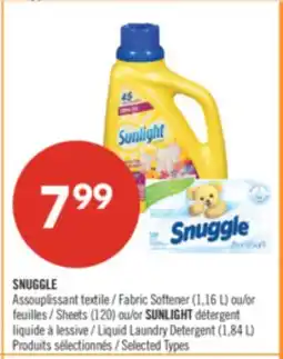 Pharmaprix SNUGGLE Fabric Softener (1,16 L) or Sheets (120) or SUNLIGHT Liquid Laundry Detergent (1,84 L) offer