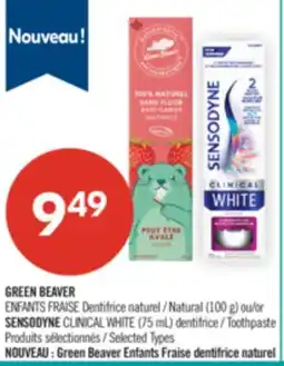 Pharmaprix GREEN BEAVER KIDS STRAWBERRY Natural Toothpaste 100g SENSODYNE CLINICAL WHITE Toothpaste 75mL offer