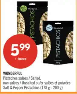 Pharmaprix Wonderful Pistachios Salted, Unsalted or Salt & Pepper Pistachios offer