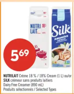 Pharmaprix NUTRILAIT 18% Cream (1 L) or SILK Dairy Free Creamer (890 mL) offer