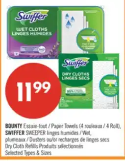 Pharmaprix Bounty Paper Towels (4 Roll), Swiffer Sweeper Wet Cloths, Dusters or Dry Cloth Refills offer