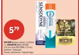 Pharmaprix SUN BUM Lip Balms (1), SENSODYNE MULTI-ACTION (135 mL) or PRO-ÉMAIL (110 mL) Toothpaste offer