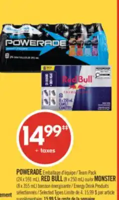 Pharmaprix POWERADE Team Pack (24 x 591 mL), RED BULL (8 x 250 mL) or MONSTER (8 x 355 mL) Energy Drink offer