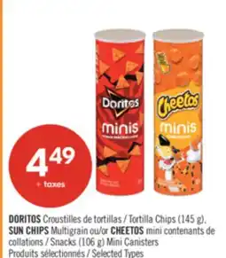 Pharmaprix DORITOS Tortilla Chips (145 g), SUN CHIPS Multigrain or CHEETOS mini Snacks (106 g) Mini Canisters offer