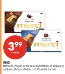 Pharmaprix MERCI Multipack Milk or Dark Chocolate Bars (4) offer
