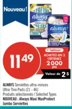 Pharmaprix ALWAYS Serviettes ultra-minces Ultra Thin Pads (21 - 46) offer