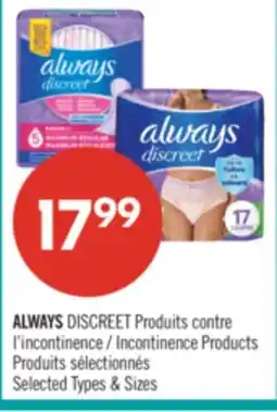 Pharmaprix ALWAYS DISCREET Incontinence Products offer