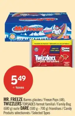 Pharmaprix MR. FREEZE Freeze Pops (48), TWIZZLERS TORSADES Family Bag (680 g) or DARE (500 g - 700 g) Candy offer