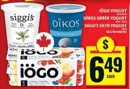 Food Basics IÖGO Yogurt, Oikos Greek Yogurt, Siggi's Skyr Yogurt offer