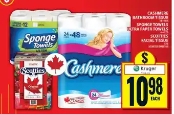 Food Basics Cashmere Bathroom Tissue, Sponge Towels Ultra Paper Towels, Scotties Facial Tissue offer