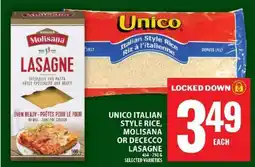 Food Basics Unico Italian Style Rice, Molisana or DeCecco Lasagne offer