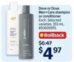 Walmart Dove or Dove Men+Care Shampoo or Conditioner offer