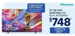 Walmart Hisense 75 4K UHD QLED Roku TV offer