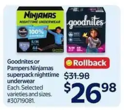 Walmart Goodnites or Pampers Ninjamas offer