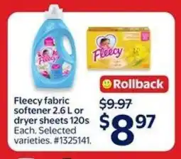 Walmart Fleecy Fabric Softener or Dryer Sheets offer