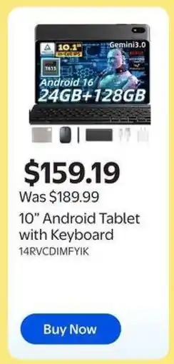 Walmart 10” Android Tablet with Keyboard offer