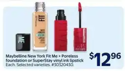 Walmart Maybelline New York Fit Me + Poreless foundation or SuperStay vinyl ink lipstick offer