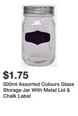 Dollarama 500ml Assorted Colours Glass Storage Jar With Metal Lid & Chalk Label offer
