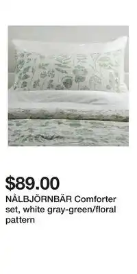 IKEA NÅLBJÖRNBÄR Comforter set, white gray-green/floral pattern offer