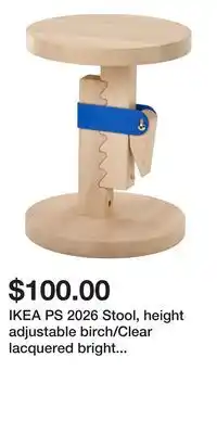 IKEA IKEA PS 2026 Stool, height adjustable birch/Clear lacquered bright blue offer