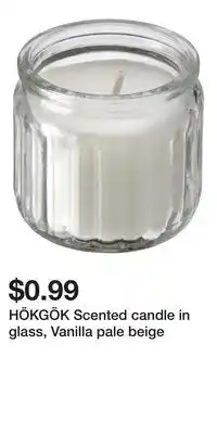IKEA HÖKGÖK Scented candle in glass, Vanilla pale beige offer