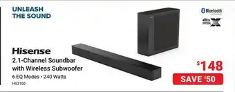 Visions Electronics Hisense 2.1-Channel Soundbar with Wireless Subwoofer offer