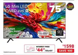 Visions Electronics LG Mini LED QNED EVO AI NATIVE 120 HZ PANEL QNED 91 4K SMART TV 75 offer