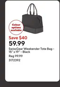 Staples SwissGear Weekender Tote Bag - 15 x 19 - Black offer