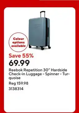 Staples Reebok Repetition 30 Hardside Check-in Luggage - Spinner - Turquoise offer