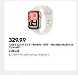 Staples Apple Watch SE 3 - 40 mm - GPS - Starlight Aluminum Case with Starlight Sport Band - S/M offer